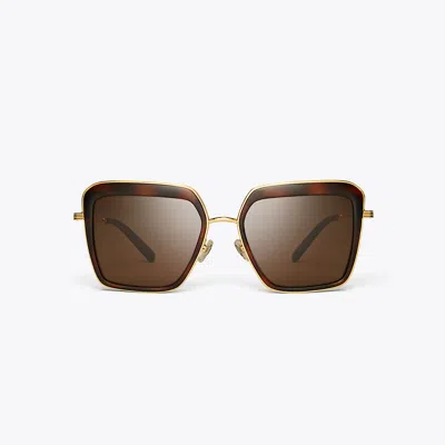 Tory Burch Kira Bold Rim Sunglasses In Dark Tortoise/dark Brown
