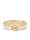 Tory Burch Kira White Bracelet With Logo Plaque Closure In 18k Gold-plleated Brass Blend Woman In Gold