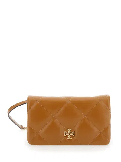 Tory Burch 'kira' Brown Chain Wallet With Double T Detail