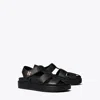 Tory Burch Kira Black Sandals With Logo Plaque In Grained Leather Woman In Black