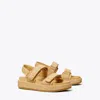 Tory Burch Raffia Kira Open Toe Textured Sole Sandals In Havana Sand