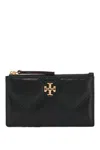Tory Burch Black Diamond-quilted Card Holder With Double T Logo Plaque On The Front In Leather Woman In Fir Tree (green)
