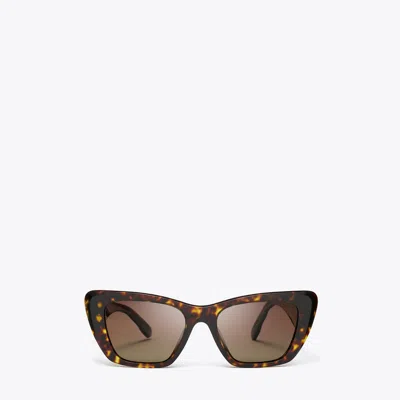 Tory Burch Kira Cat-eye Sunglasses In Dark Tortoise/brown Polar