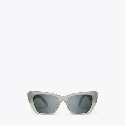 Tory Burch Kira Cat-eye Sunglasses In Milky Grey Green/dark Grey