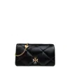 Tory Burch Kira Diamond Quilted Leather Chain Wallet In Black