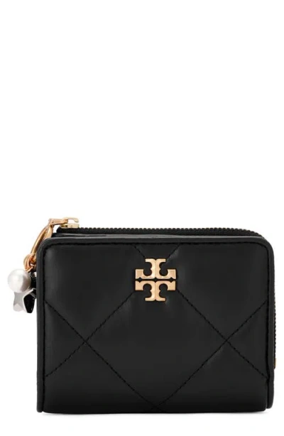 Tory Burch Kira Charm Diamond Quilted Leather Bifold Wallet In Black