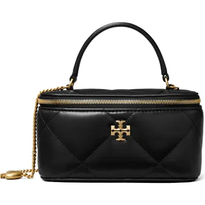 Tory Burch Kira Charm Diamond Quilted Leather Vanity Train Case In Black