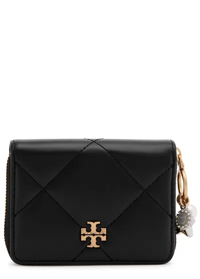 Tory Burch Kira Charm Quilted Leather Wallet In Black