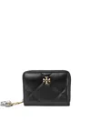 Tory Burch Small Kira Charm Diamond Quilt Zip-around Wallet In Black