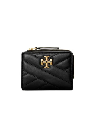 Tory Burch Kira Chevron Quilted Leather Compact Wallet In Black