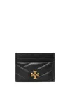 TORY BURCH 'KIRA' BLACK CARD-HOLDER WITH DOUBLE T DETAIL IN MATELASSÉ CHEVRON LEATHER WOMAN