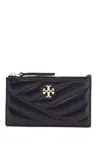 Tory Burch Black Diamond-quilted Card Holder With Double T Logo Plaque On The Front In Leather Woman In Black