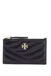 Tory Burch Black Diamond-quilted Card Holder With Double T Logo Plaque On The Front In Leather Woman In Black