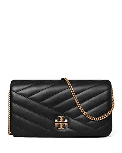 Tory Burch Kira Chevron Chain Wallet In Black/gold