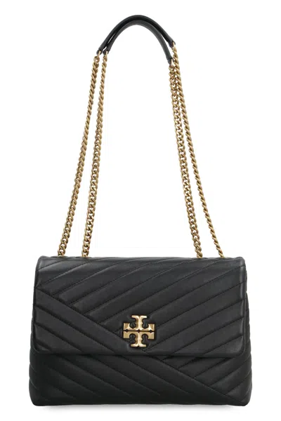 TORY BURCH TORY BURCH KIRA CHEVRON CONVERTIBLE SHOULDER BAG IN BLACK LEATHER