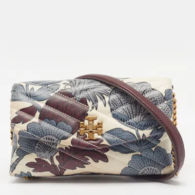 Pre-owned Tory Burch Kira Chevron Imperial Garnet Wonderland Vine Leather Chain Wallet In Multi