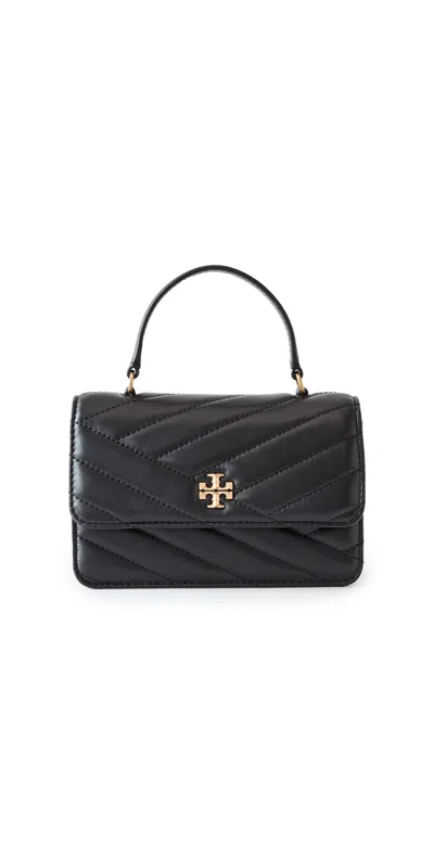 TORY BURCH KIRA CHEVRON MINI TOP HANDLE CHAIN WALLET BLACK