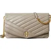 Tory Burch Kira Chevron Quilted Leather Clutch In Gray