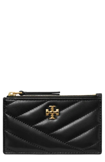 Tory Burch Kira Chevron Quilted Leather Zip Card Case In Black