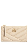 Tory Burch Kira Chevron Quilted Leather Zip Card Case In New Cream