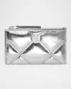 Tory Burch Kira Chevron Quilted Metallic Leather Card Case In Silver