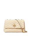 Tory Burch Kira Chevron Small Convertible Leather Shoulder Bag In New Cream/rolled Brass