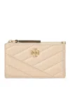 Tory Burch Kira Chevron Quilted Leather Zip Card Case In New Cream/gold