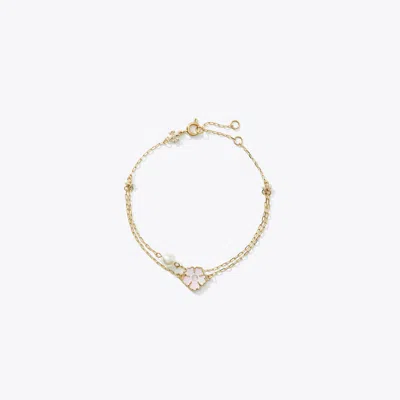Tory Burch Kira Clover Bracelet In Tory Gold/pink/ivory