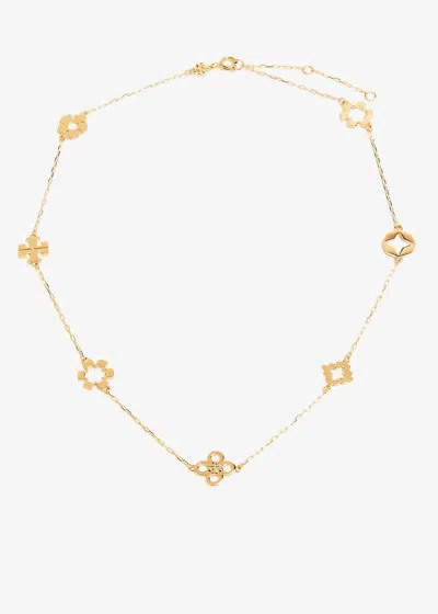 Tory Burch Kira Clover Charm Necklace In Tory Gold