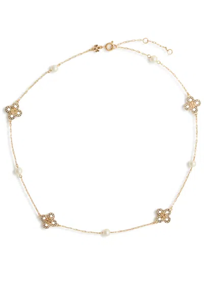 Tory Burch Kira Clover Embellished Necklace In Gold