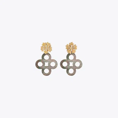 Tory Burch Kira Clover Front-back Earring In Tory Gold/brown