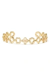 Tory Burch Kira Clover Mixed Logo Cuff Bracelet In Tory Gold