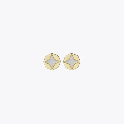 Tory Burch Kira Clover Mother-of-pearl Stud Earrings In Brown