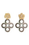 Tory Burch Kira Clover Pavé Front/back Earrings In Gold