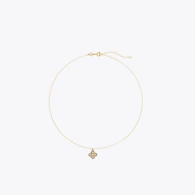 Tory Burch Kira Clover Pavé Pendant Necklace In Gold