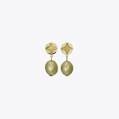 Tory Burch Kira Clover Pearl Drop Earrings In Gold