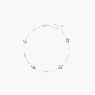Tory Burch Kira Clover Pearl Necklace In Tory Gold/pearl/crystal