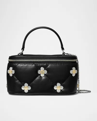 Tory Burch Kira Clover Quilted Leather Vanity Top-handle Bag In Black