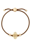 Tory Burch Kira Clover Slider Bracelet In Tory Gold/cuoio