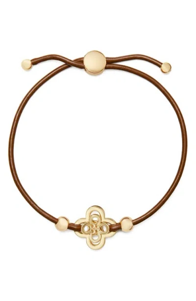 Tory Burch Kira Clover Slider Bracelet In Tory Gold/cuoio