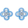Tory Burch Kira Clover Stacked Stud Earrings In Tory Silver/blue
