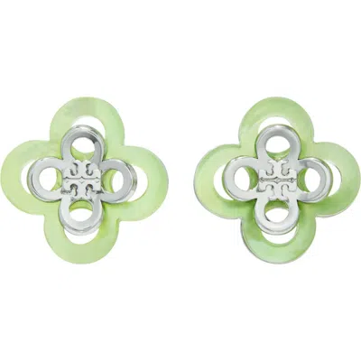 Tory Burch Kira Clover Stacked Stud Earrings In Tory Silver/mint