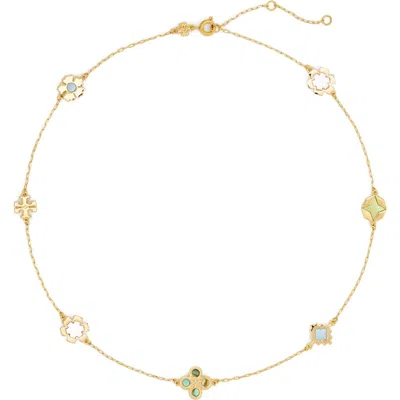 Tory Burch Kira Clover Station Necklace In Tory Gold/multi