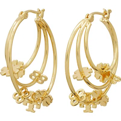 Tory Burch Kira Clover Triple Hoop Earring In Tory Gold