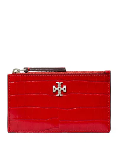 Tory Burch Kira Croc Embossed Leather Card Case In Red