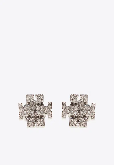 Tory Burch Kira Crystal Pave Stud Earrings In Silver