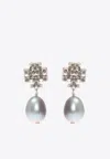 Tory Burch Kira Crystal Paved Pearl Drop Earrings In Silver