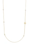 Tory Burch Kira Cultured Pearl & Logo Station Necklace In Tory Gold/pearl