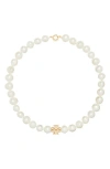 Tory Burch Pearl Beads Statement Necklace In Tory Gold/cream