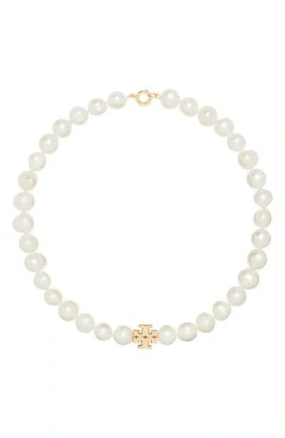 Tory Burch Kira Cultured Pearl Beaded Necklace In White